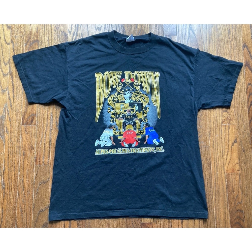 Vintage Alpha Phi Alpha Fraternity T Shirt Mens Size XL Black Bow Down Y2K